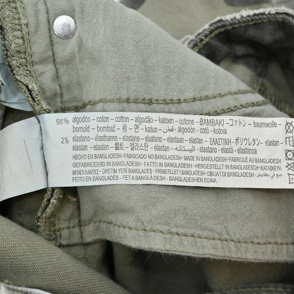 ZARA Womens Size 4 Camo Khaki Green Army Camouflage Skinny Slim Jeans Distressed - Picture 9 of 10